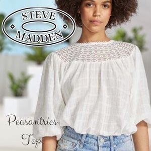 STEVE MADDEN NWT White Peasantries Crochet Yoke Blousen Sleeve Blouse/MD
